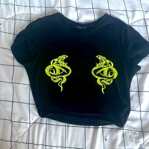 Black crop top with neon dragon print